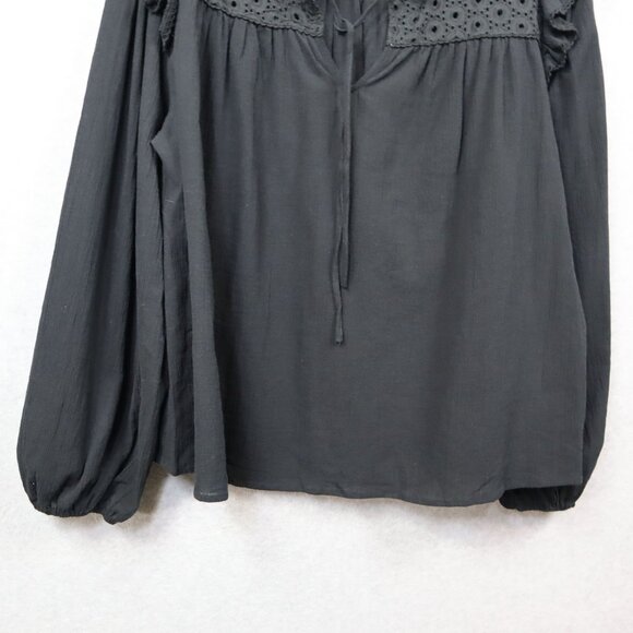 Ella Rafaella Eyelet Top Womens Plus 1X Cotton Ruffles Black Peasant - Picture 4 of 11